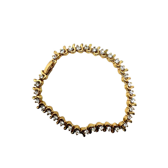 Classic Faux-Diamond-Look Gold-Tone Metal Bracelet - Picture 3 of 8